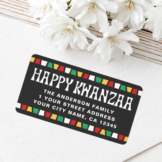 Happy Kwanzaa African mosaic return address Label (Happy Kwanzaa African mosaic return address Label)