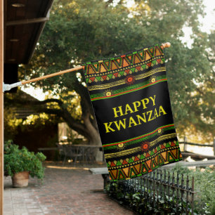 Happy Kwanzaa African Pattern House Flag