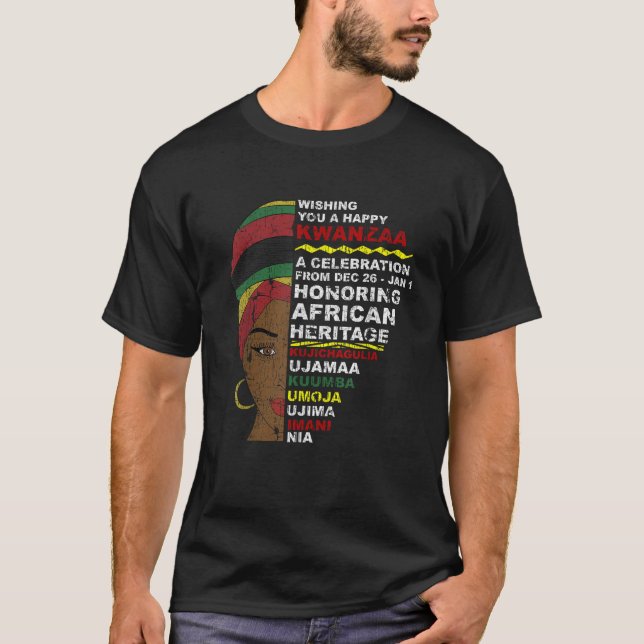 Happy Kwanzaa African Woman 7 Principles Celebrati T-Shirt (Front)