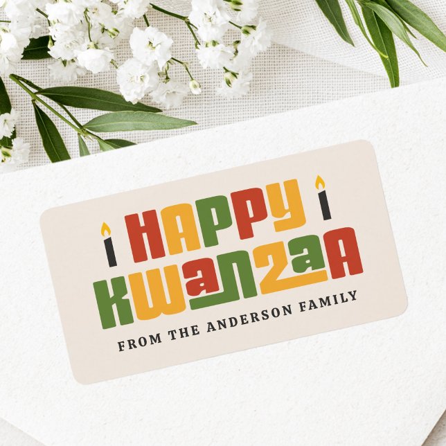 Happy Kwanzaa black candle custom name text Label (Happy Kwanzaa black candle custom name text Label)