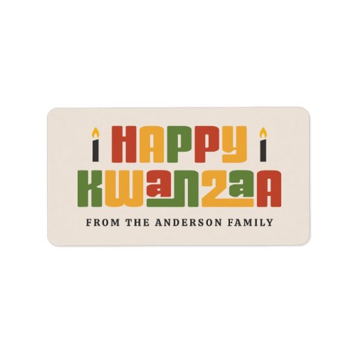 Happy Kwanzaa black candle custom name text Label