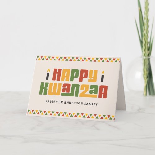 Happy Kwanzaa black candle red green yellow border Holiday Card