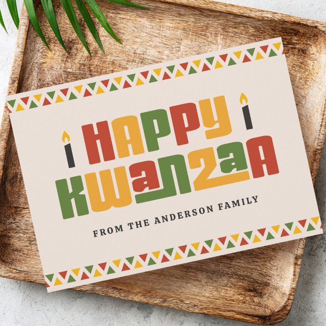 Happy Kwanzaa black candle red green yellow border Holiday Card (Happy Kwanzaa black candle red green yellow border Holiday Card)