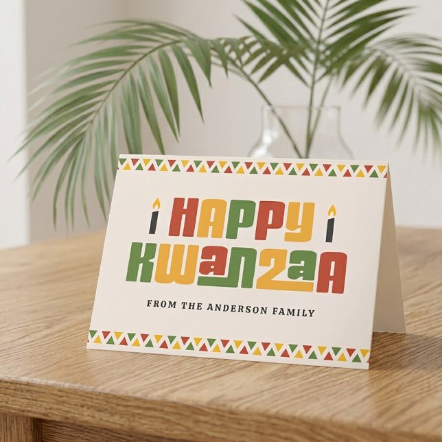 Happy Kwanzaa black candle red green yellow border Holiday Card (Happy Kwanzaa black candle red green yellow border Holiday Card)