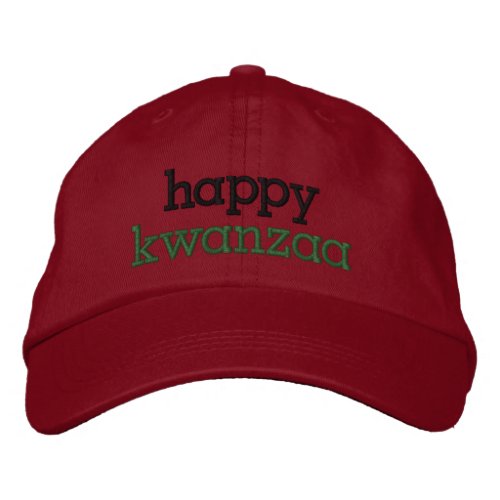 Happy Kwanzaa Black Green Embroidered Baseball Cap