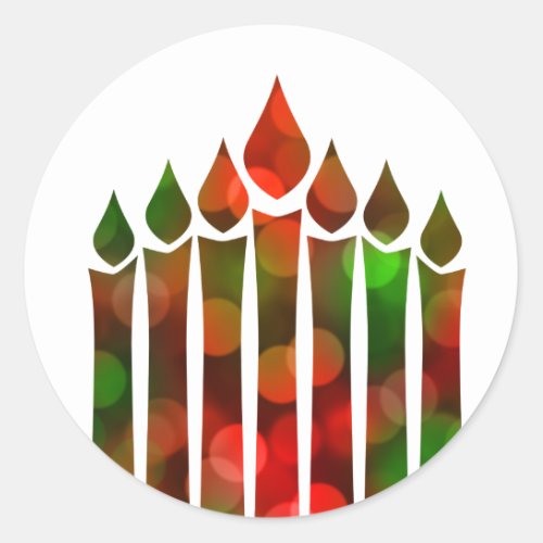 Happy Kwanzaa Bokeh Kinara Classic Round Sticker