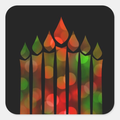 Happy Kwanzaa Bokeh Kinara Square Sticker