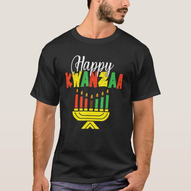 Happy Kwanzaa Candles African Black Culture Afro w T-Shirt (Front)