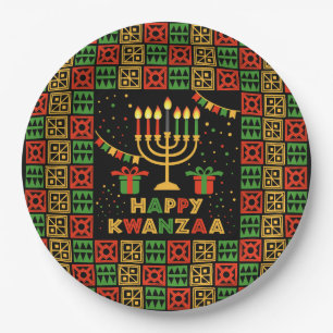Happy Kwanzaa Candles Red Black Green Yellow 9" Paper Plates