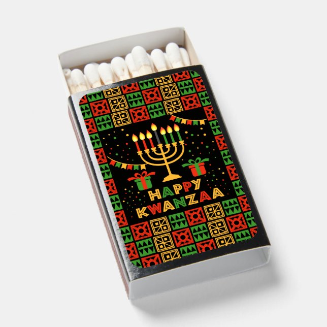Happy Kwanzaa Candles Red Black Green Yellow  Matchboxes (Front Open)