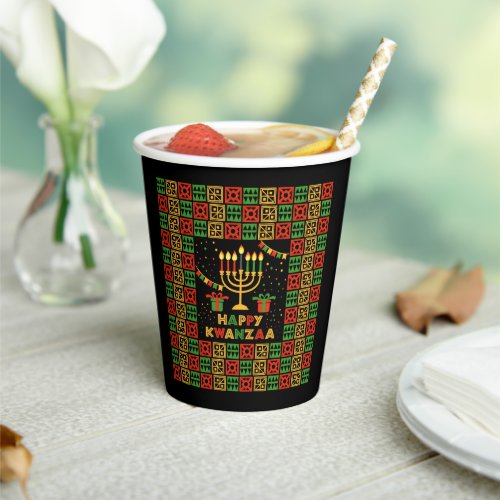 Happy Kwanzaa Candles Red Black Green Yellow Paper Cups