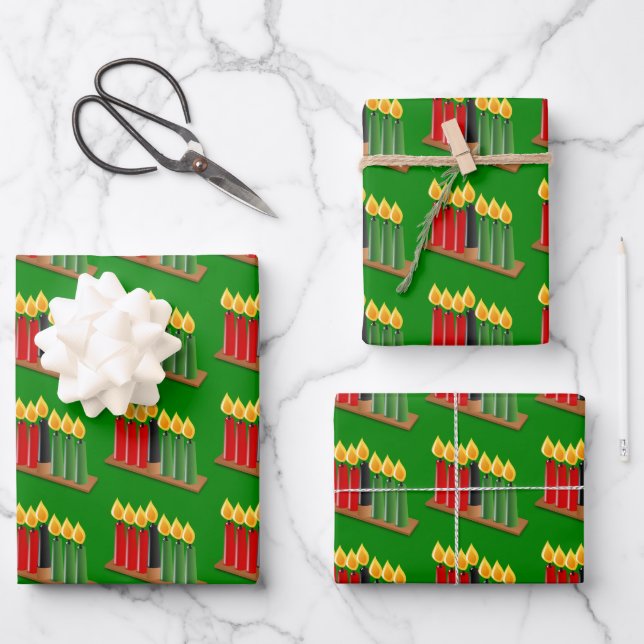 Happy Kwanzaa Candles  Wrapping Paper Sheets (Front)