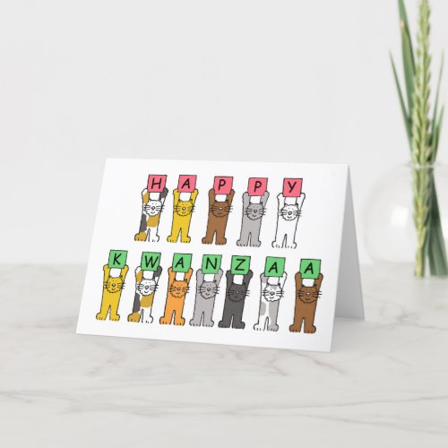 Happy Kwanzaa Cartoon Cats Holiday Card