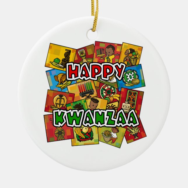 Happy Kwanzaa Collage Ceramic Ornament (Front)