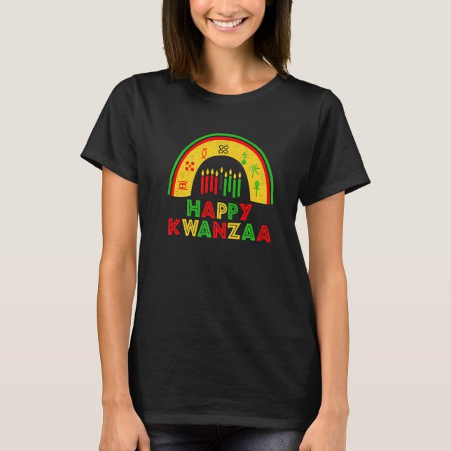 Happy Kwanzaa Decorations Rainbow 7 Seven Principl T-Shirt (Front)