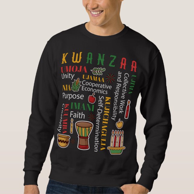 Happy Kwanzaa Drum Kinara Seven Candles Africa Cel Sweatshirt (Front)