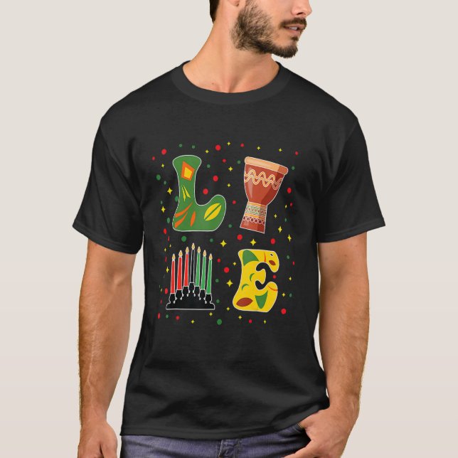 Happy Kwanzaa Drum Kinara Seven Candles Africa Cel T-Shirt (Front)