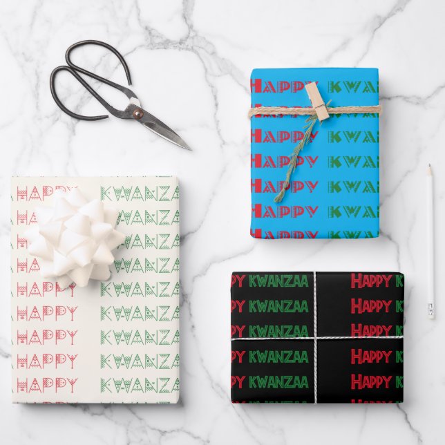 Happy Kwanzaa Greetings Wrapping Paper Sheets (Front)