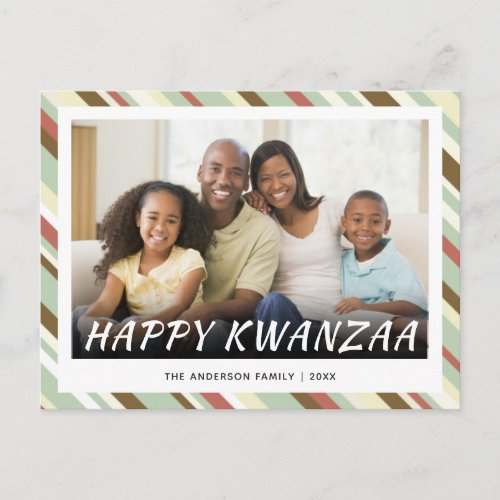 Happy Kwanzaa Holiday Stripes Photo Greeting Postcard