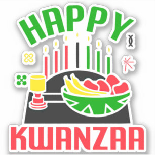 Happy Kwanzaa Icons Feast Candles, Kiss Cut Sticker