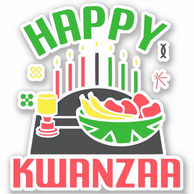 Happy Kwanzaa Icons Feast Candles, Kiss Cut Sticker (Front)