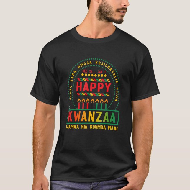 Happy Kwanzaa Kinara Candles African American T-Shirt (Front)