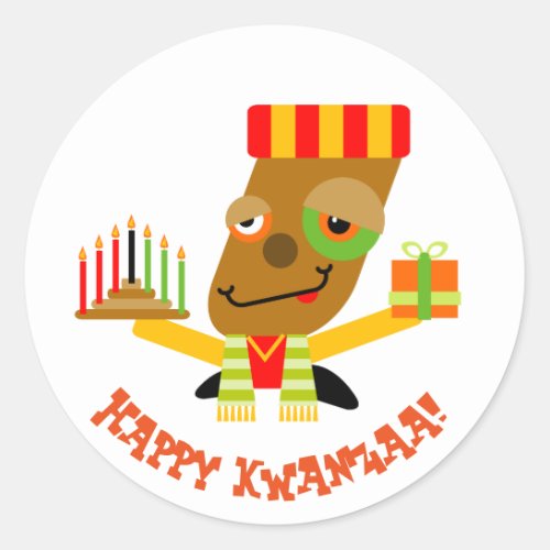 Happy Kwanzaa Kinara Cartoon Classic Round Sticker