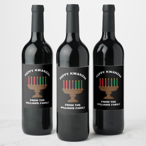 Happy Kwanzaa Kinara Custom Red Black Green Gift Wine Label