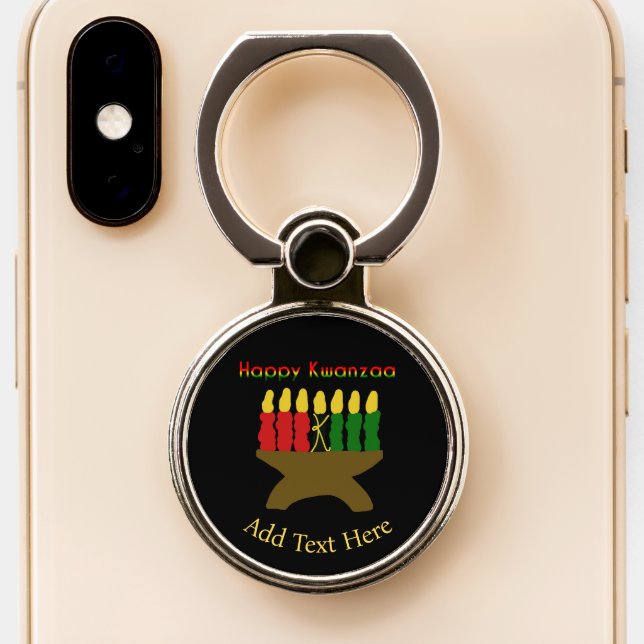 Happy Kwanzaa Kinara Phone Ring Stand (Close Up)