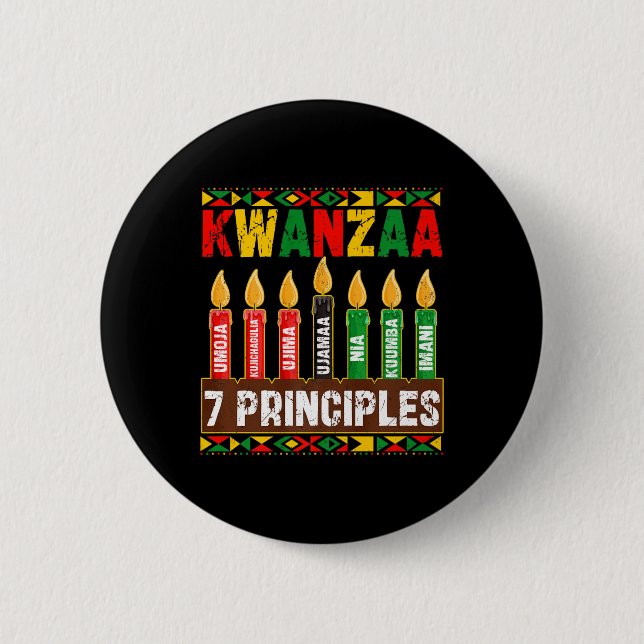 Happy Kwanzaa Kinara Seven Principles Candles Pan  Button (Front)