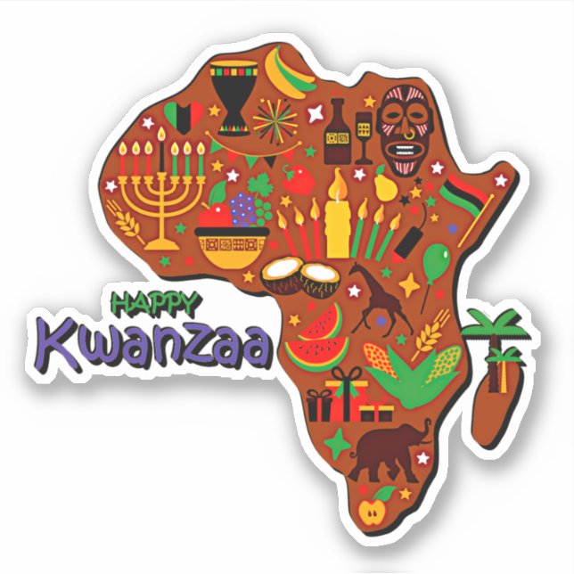Happy Kwanzaa Map of Africa  Kiss Cut Sticker (Front)