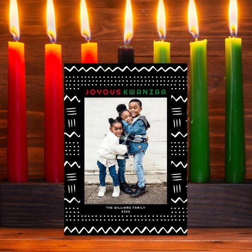 Happy Kwanzaa Modern Mudcloth Pattern Photo Holiday Card