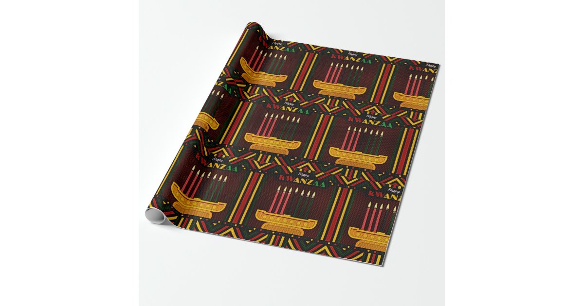 Red Black Green Kinara Typography Happy Kwanzaa Wrapping Paper | Zazzle