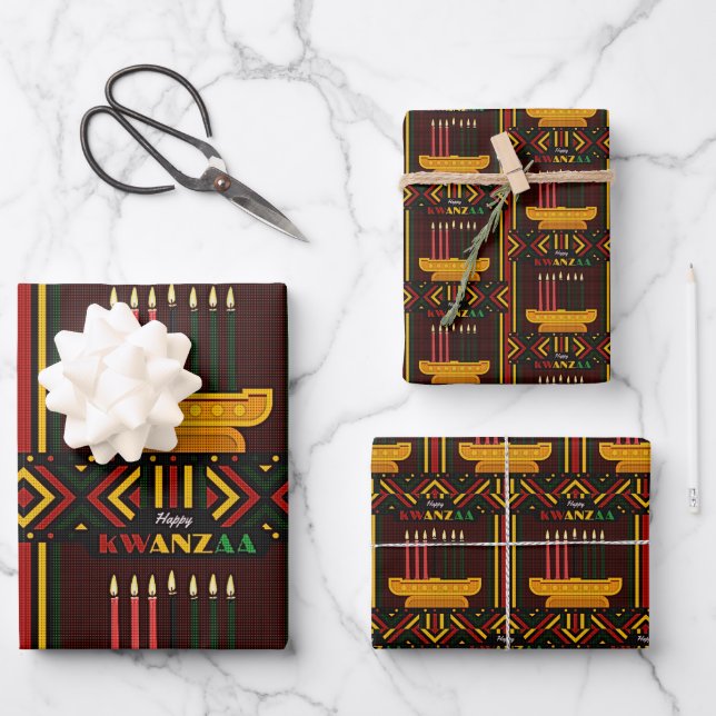 Happy Kwanzaa PopArt Wrapping Paper Sheets (Front)
