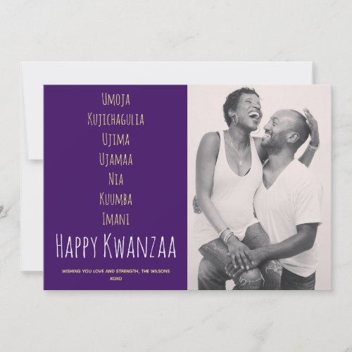 Happy Kwanzaa Purple Yellow White Principles Photo Holiday Card