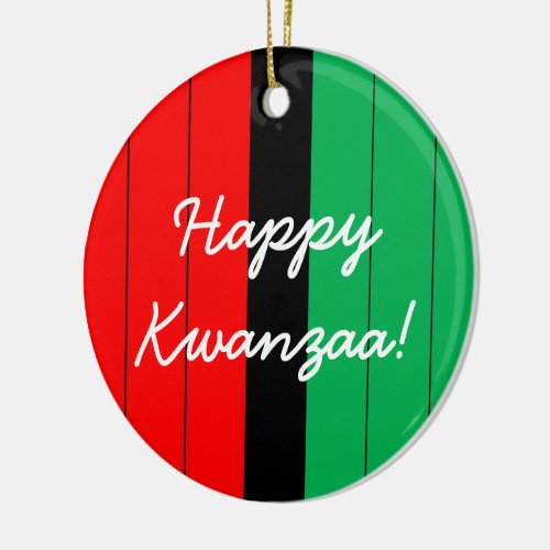 Happy Kwanzaa Red Black Green Striped Pattern Ceramic Ornament