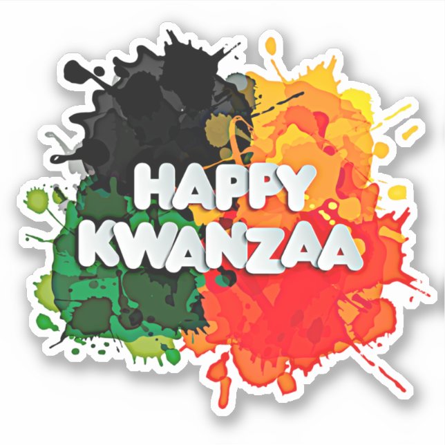 Happy Kwanzaa, Red Black Green Yellow Paint Splash Sticker (Front)