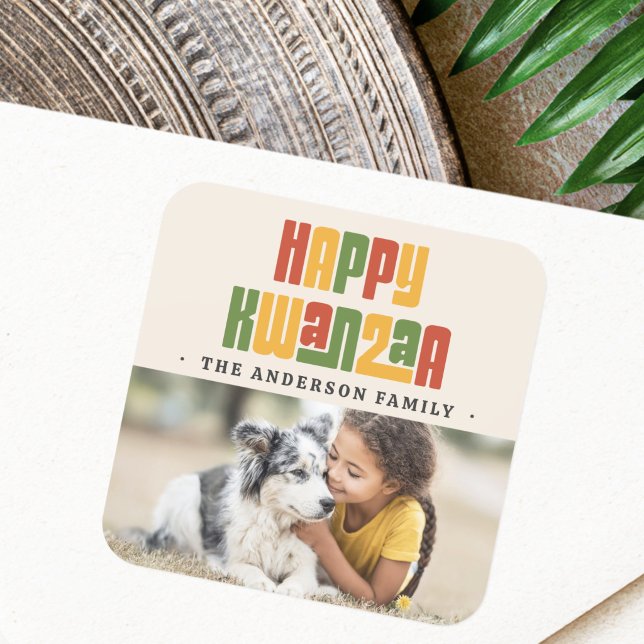 Happy Kwanzaa red green yellow photo Square Sticker (Happy Kwanzaa red green yellow photo Square Sticker)