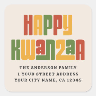Happy Kwanzaa red green yellow text return address Square Sticker