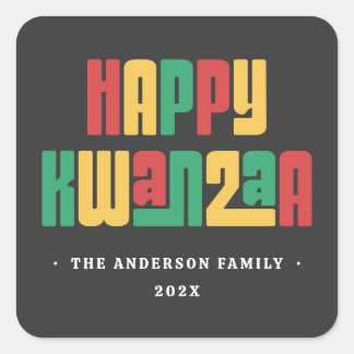 Happy Kwanzaa red green yellow text Square Sticker