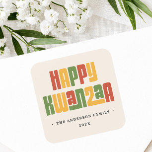 Happy Kwanzaa red green yellow text Square Sticker