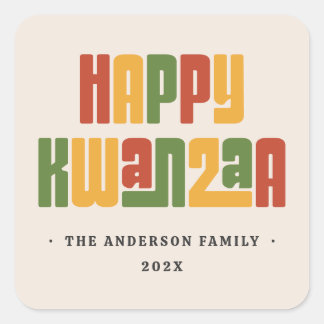 Happy Kwanzaa red green yellow text Square Sticker