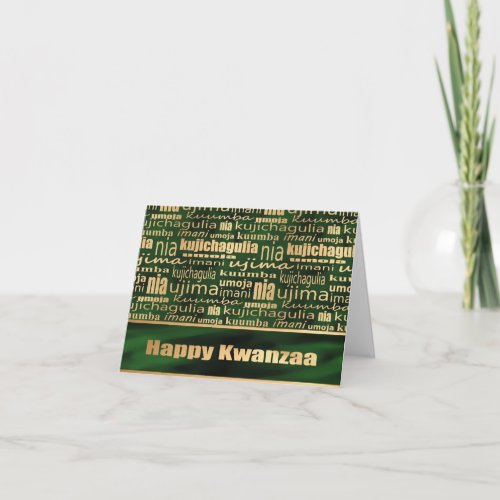 Happy Kwanzaa Seven Principles GreenFaux Gold Card