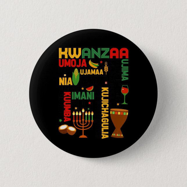 Happy Kwanzaa Seven Principles Men Boys Funny Kwan Button (Front)