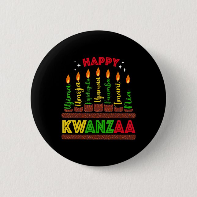 Happy Kwanzaa Seven Principles Of Kwanzaa Men Wome Button (Front)