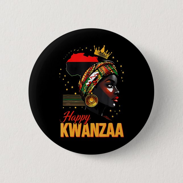Happy Kwanzaa Seven Principles Of Kwanzaa Women Me Button (Front)