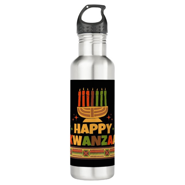 Happy Kwanzaa Stainless Steel Water Bottle (Front)