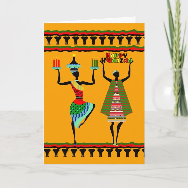 Happy Kwanzaa, Tribal design with candles Holiday Card (Front)