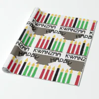 Red Black Green Kinara Typography Happy Kwanzaa Wrapping Paper