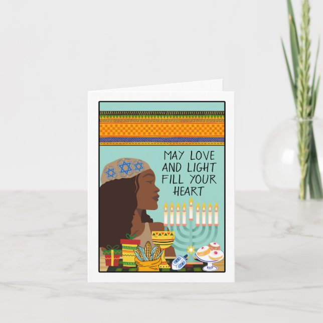 Happy Kwanzukkah Menorah Symbols and Gifts Card (Front)